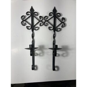 Vintage 2 Black Gothic Iron Candle Holders Wall Decor 16"h 6"w